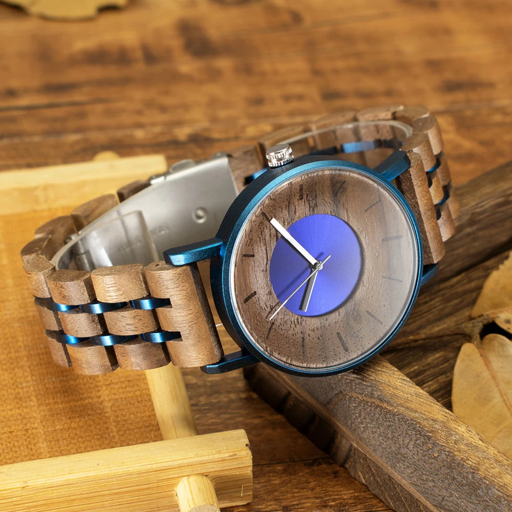 Wooden watch for men women stylish chronograph military casual calendar wood watches