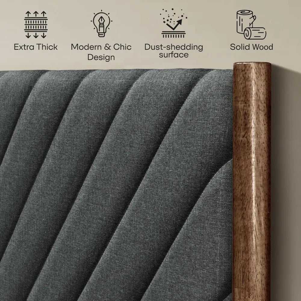 Acacia astoria solid wood upholstered bed frame queen platform with headboard elegant design durable construction