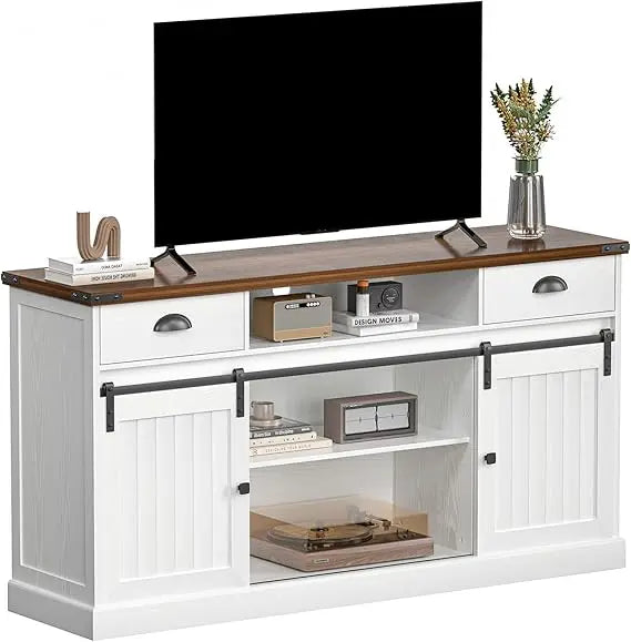 ’65 inch tv coastal style stand with mid-century wood entertainment center and storage cabinets’ - white / united states