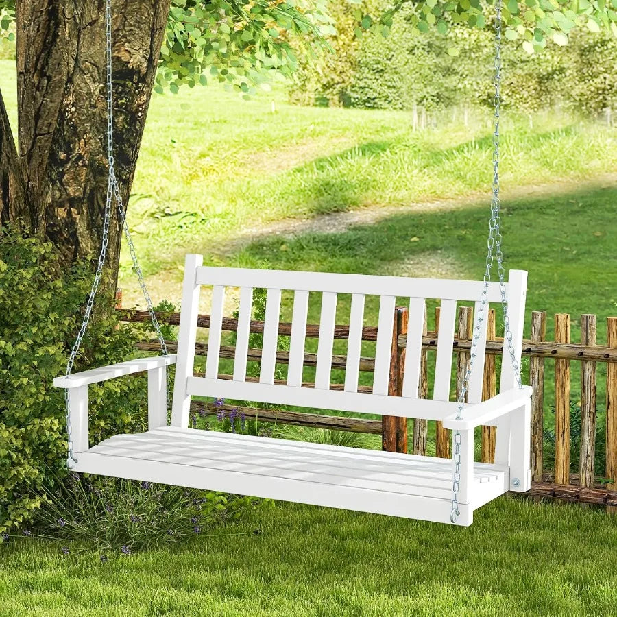 Wooden outdoor porch swing for 2 patio hanging bench chair with 500 lbs weight capacity 5.6 ft adjustable upper chains