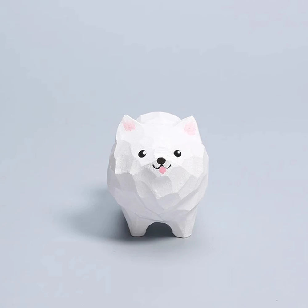 Handcrafted wood carving dog statue samoyed figurines small animal sculpture for living room bedroom christmas gift