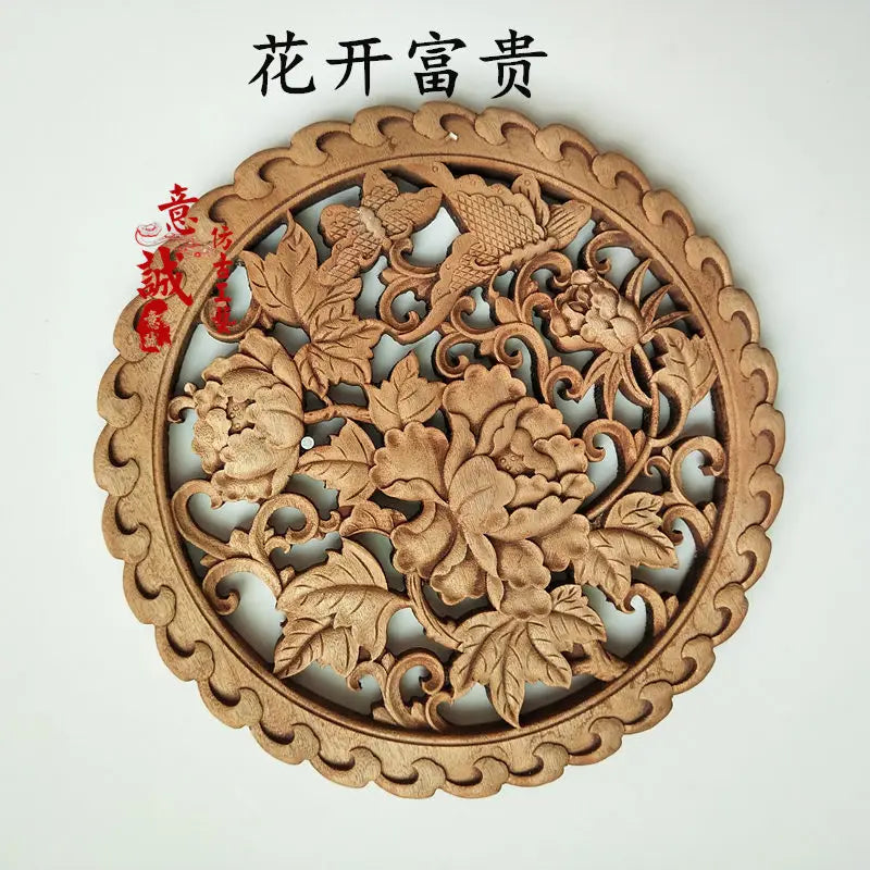 Traditional chinese woodcarving wall hanging camphor wood 3d exquisite dragon phoenix flower carving craft home