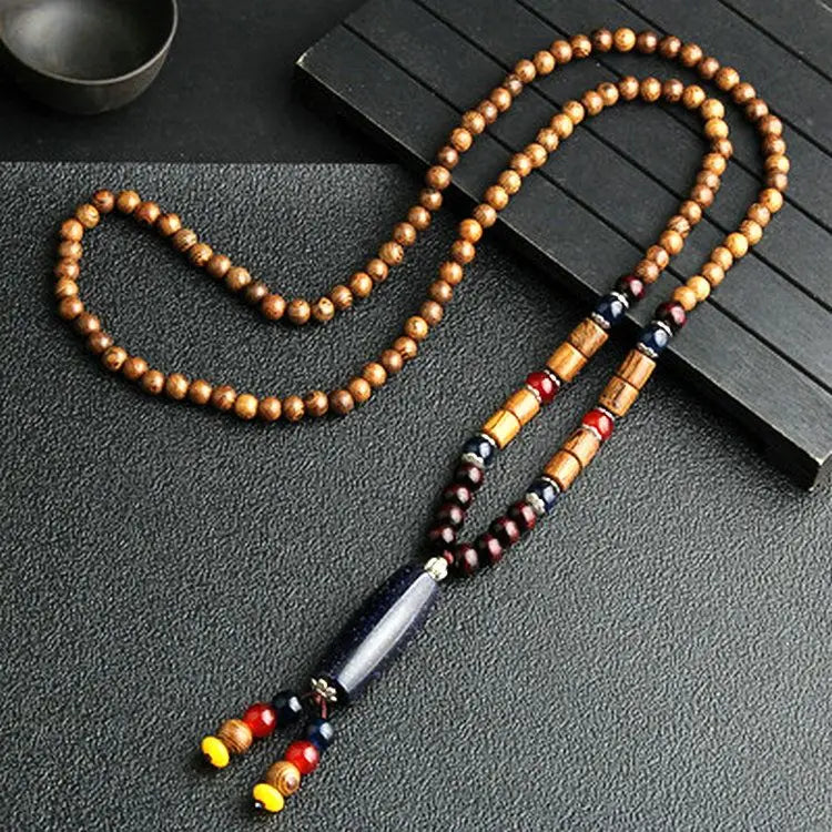 Chinese style minimalist wooden necklace long buddha bead sweater chain versatile personalized pendant men’s