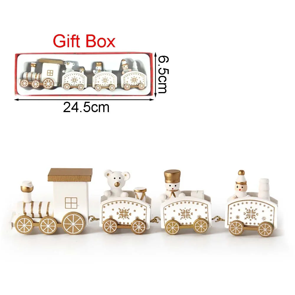 Christmas wood train decoration,christmas ornaments with moving train,home noel,happy new year 2025 gifts - white style