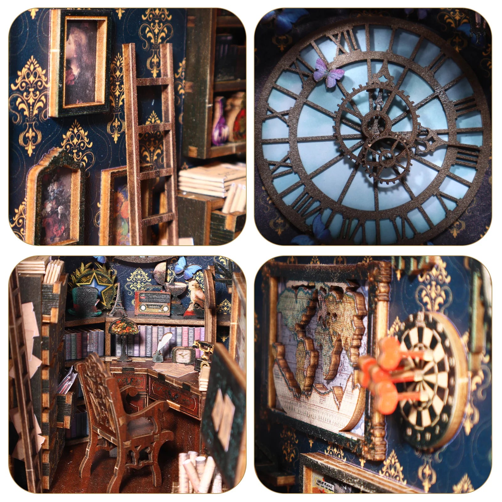 New diy book nook kit 3d wooden bookshelf miniature building kits home decor creative model for adults halloween