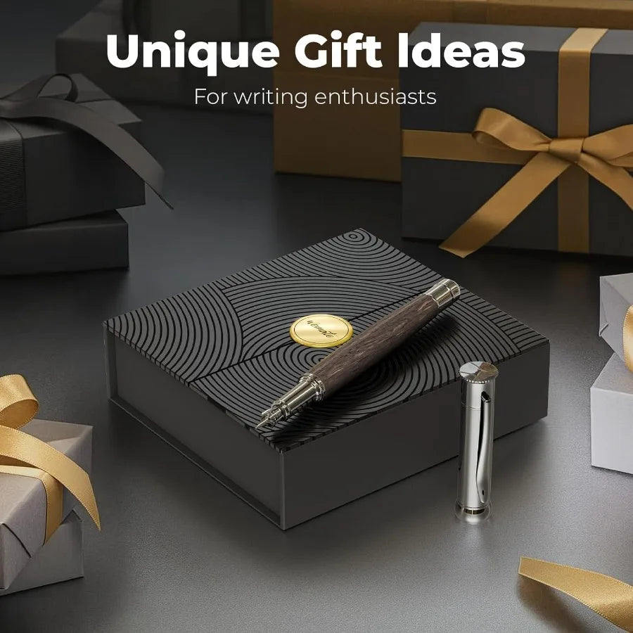 Wood fountain pen with ergonomic grip fine nib 20 ink cartridges 10 blackand10 blue 1 converter smooth writingandno