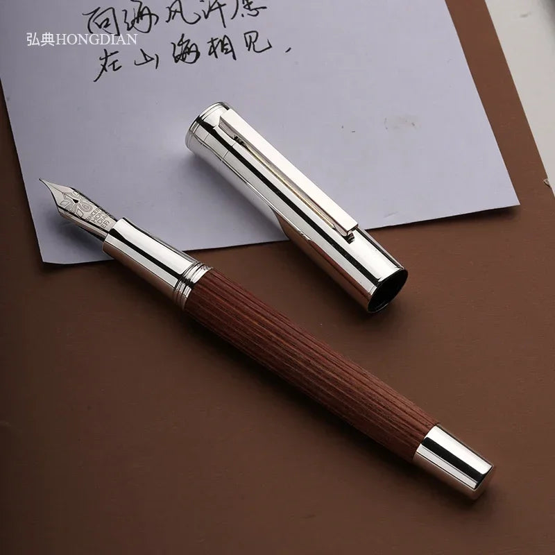 New retro hongdian 1866 balck wood fountain pen soft elastic 35# nib writing ink school office supplies gift pens