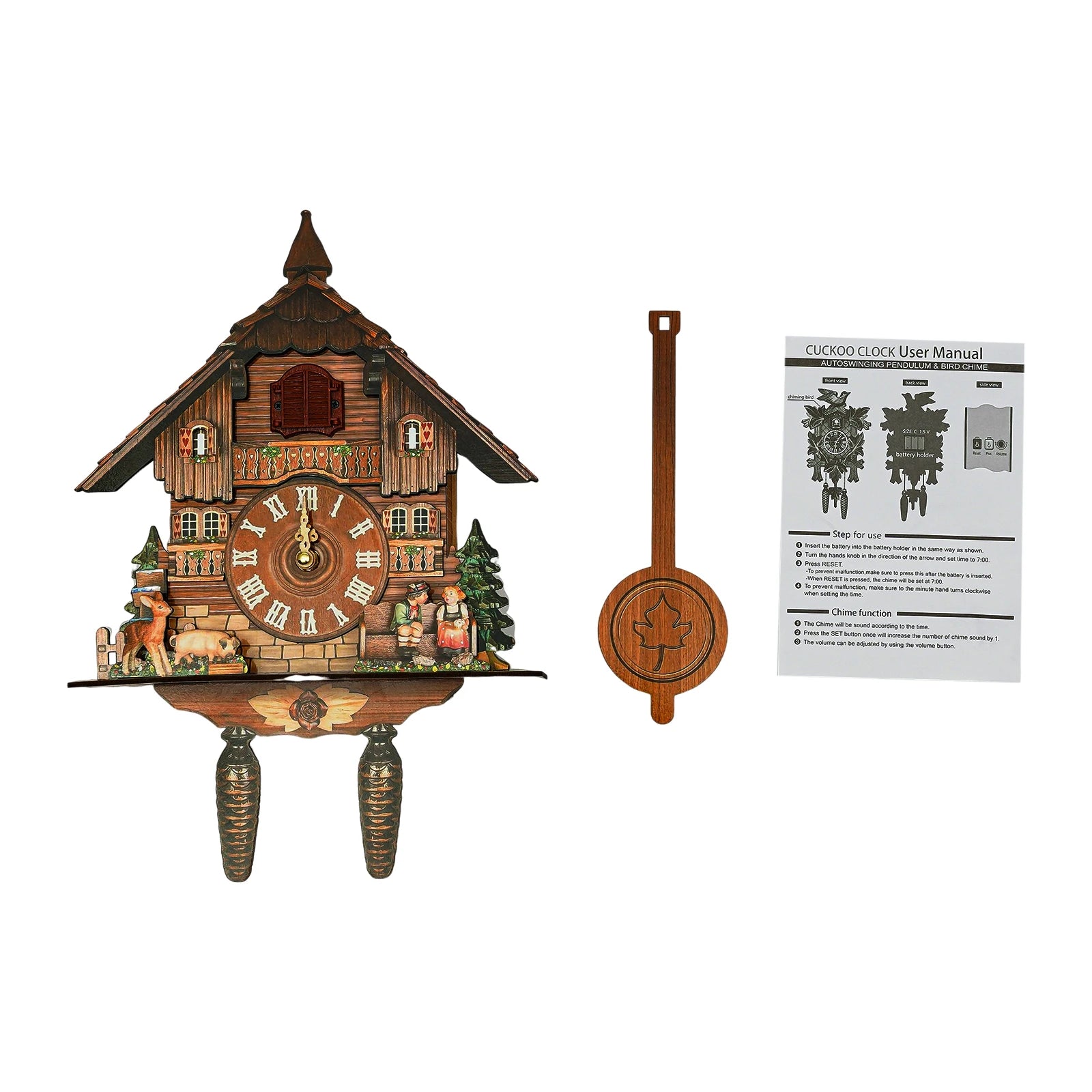 Cuckoo wall clock retro wooden with pendulum decoration hanging for bedroom living room office