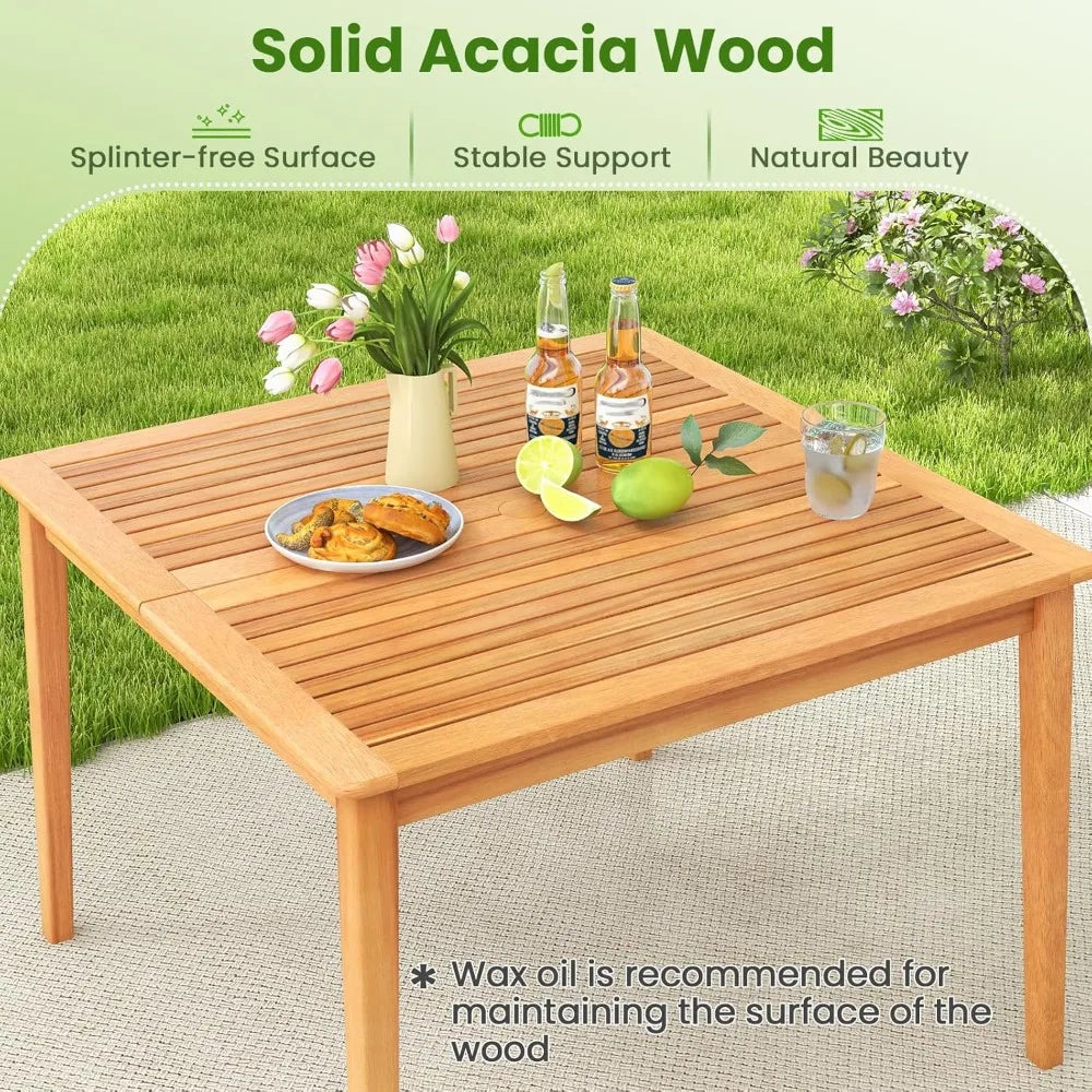 4-person outdoor acacia wood dining table 40” square bistro with 1.96” umbrella hole patio for po - natural / united
