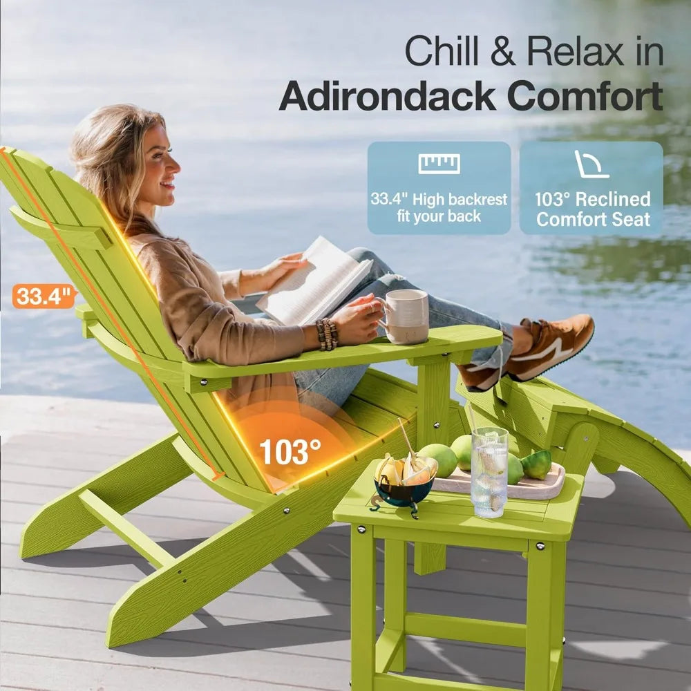 Adirondack chairs set of 2: plastic - patio with wood texture - outdoor chair hips - lawn fire pit