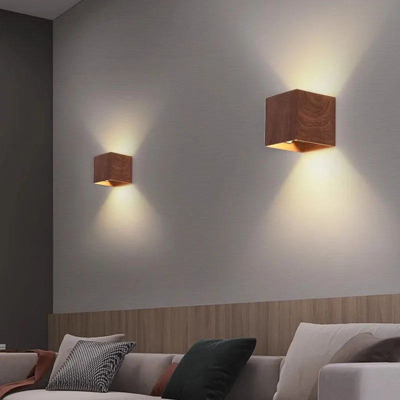 Nordic woodencolor wall light led up down bedside living room bedroom aisle decor walnut corridor sconce decorative