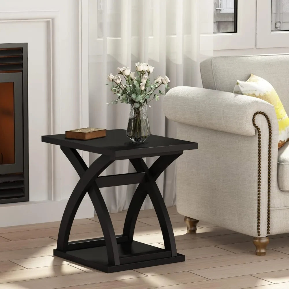 Choochoo end side table modern with storage shelf x-design living room (black) - black / united states