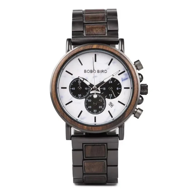 Bobo bird wooden watch men’s quartz wristwatch military chronograph top fashion waterproof clcok great gift box reloj