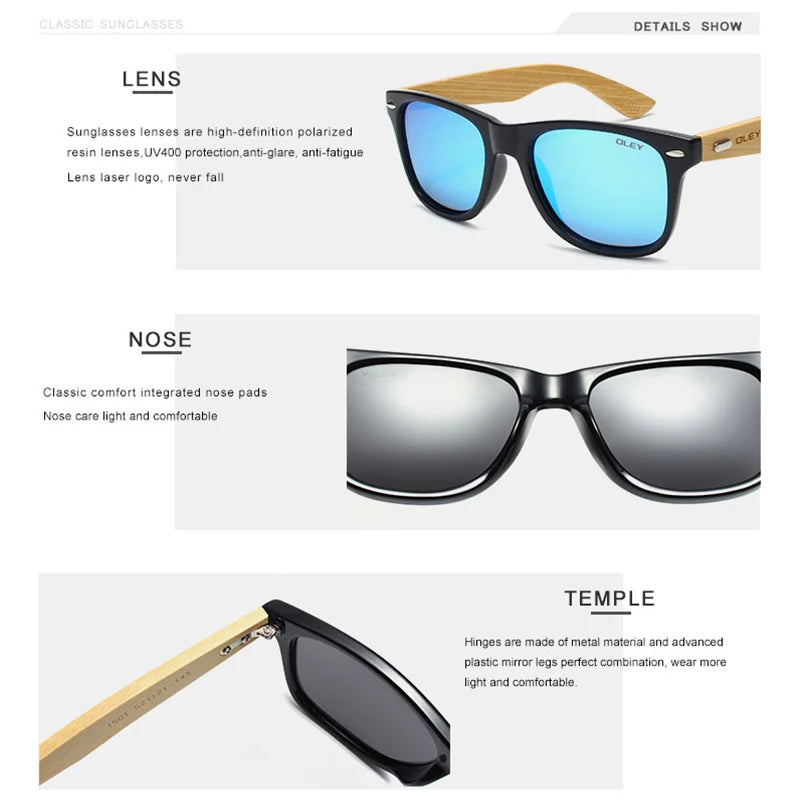 Oley original design bamboo natural wooden handmade sunglasses men polarized eyewear sun glasses for women customizable
