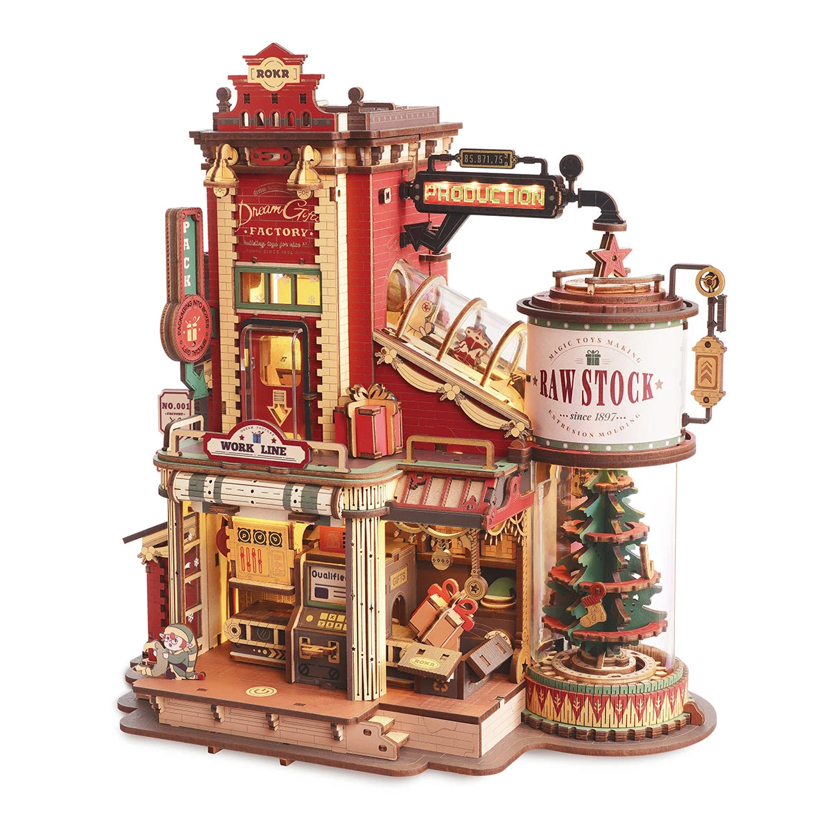 Robotime rokr dream gift factory 3d wooden puzzle christmas gifts toy with light and music for children kids building