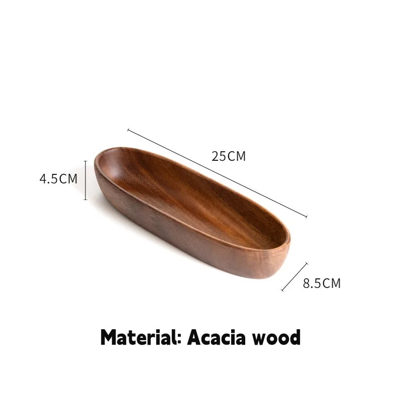 Walnut wood boat shaped bowl creative salad fruit mandarin duck plate dishes mixing dough bowls food bread tray - 25cm