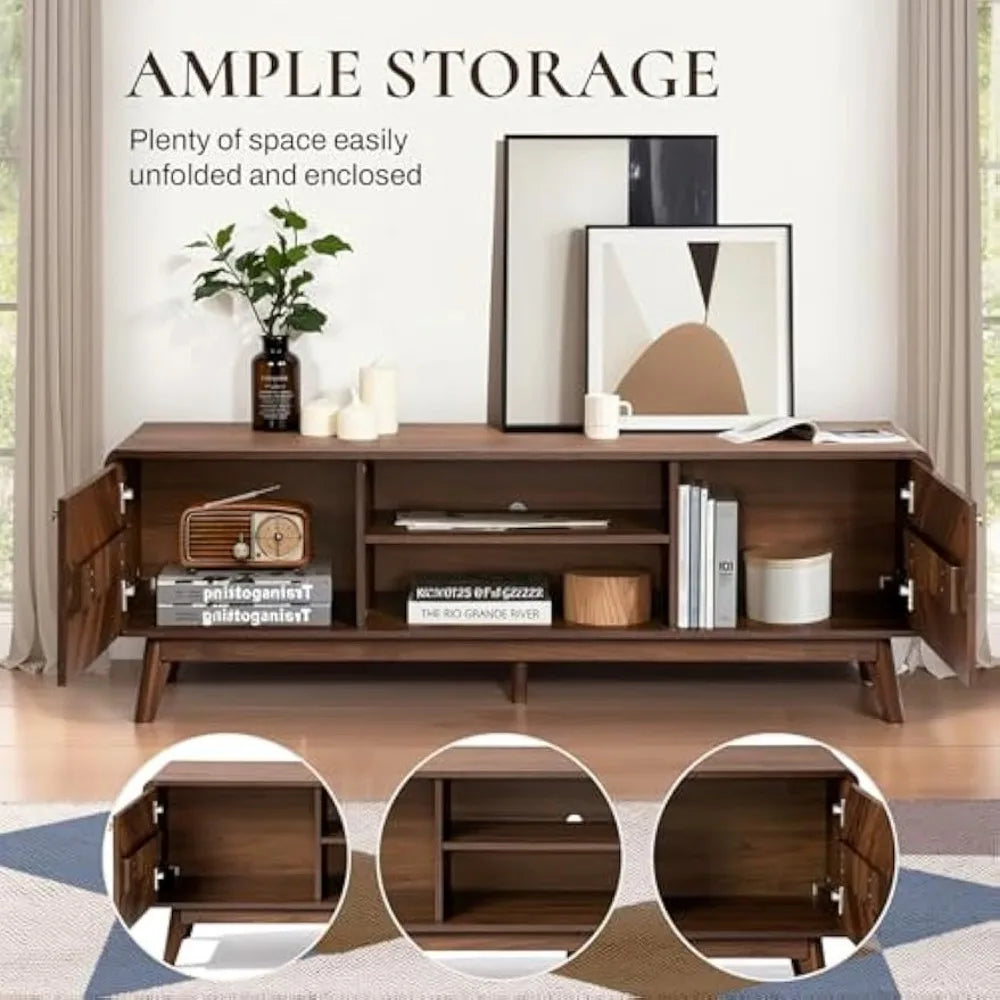 Luxenhome mid century modern tv stand 63’’ stands for living room tvs up to 65’’ entertainment center with storage wood