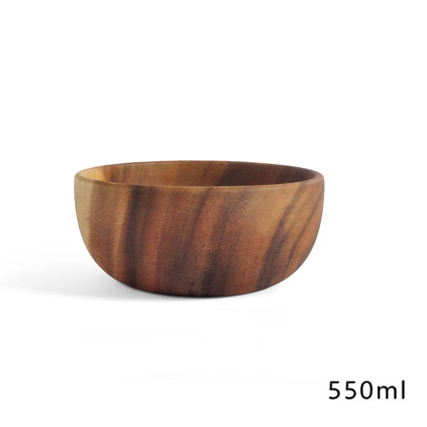 Leeseph wooden salad bowls food containers acacia woodensoup bowl fruit household kitchen cutlery basin - c - 550ml