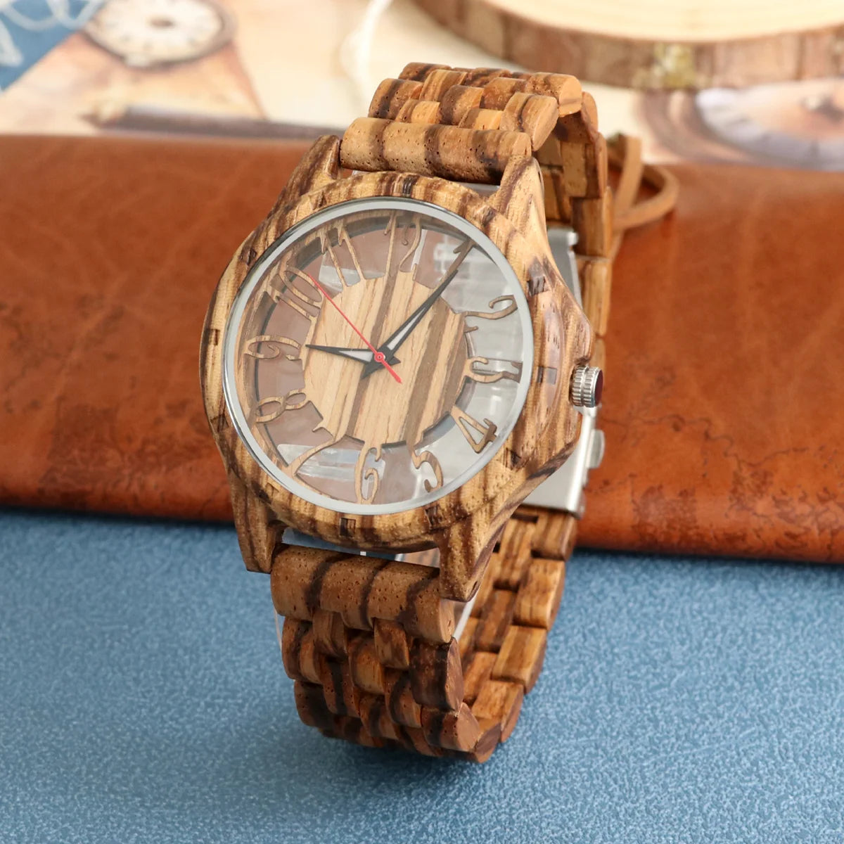 Men’s wood quartz watch personalised fashion transparent hollow timepieces wooden wrist watches for men dropshipping