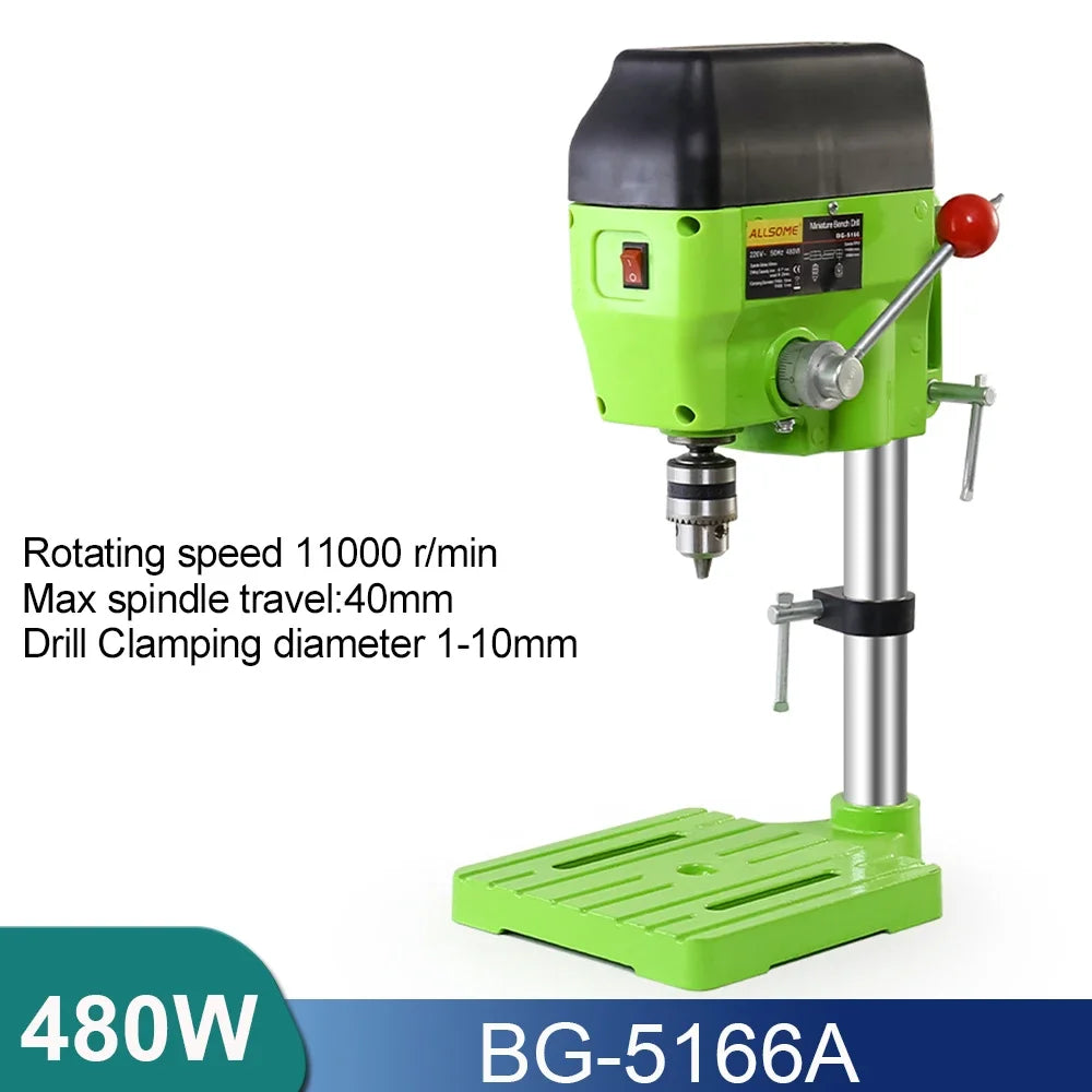 Allsome mini bench drill drilling machine variable speed chuck 1-16mm for diy wood metal electric tools - bg-5166a