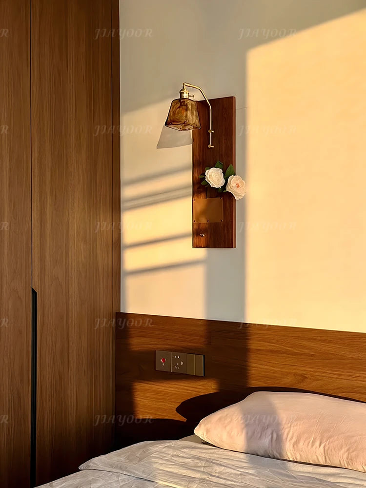 Niche retro home decor living room bedroom bedside hallway homestay coffee shop wooden board wiring free led wall light