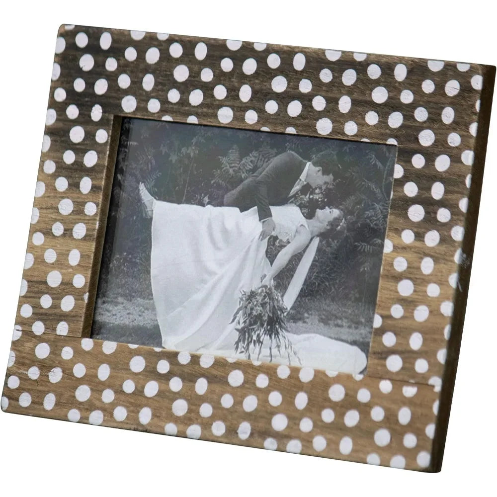 Foreside home & garden white polka dot pattern 4x6 inch wood decorative picture frame - united states
