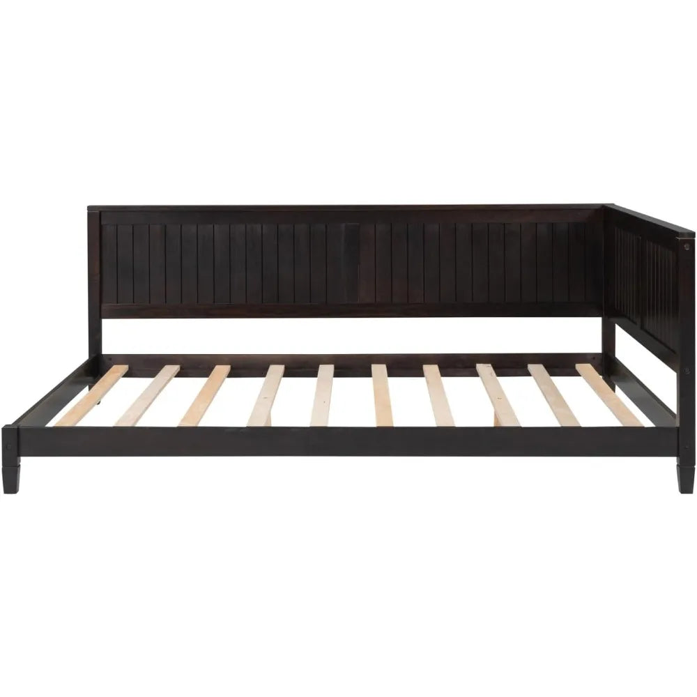 Full size daybed frame with backrest wooden sofa bed slats support and l shape platform