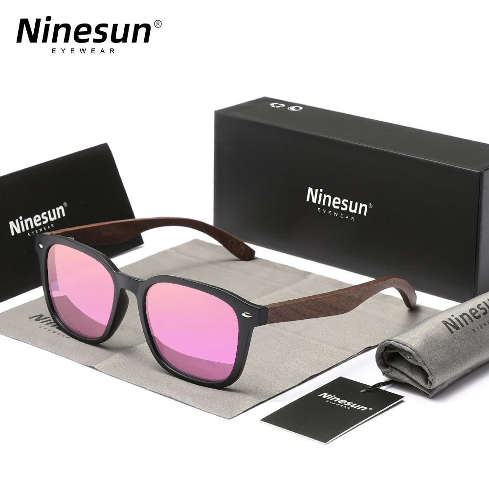 Ninesun walnut sunglasses wood high quality polarized men’s mirror lens glasses uv400 women fishing driving for holiday