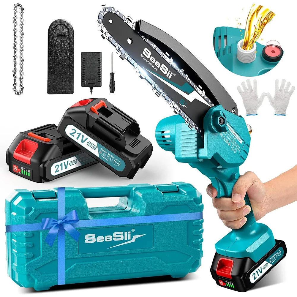 Seesii cordless electric chainsaw 6-inch rechargeable woodworking garden pruning saw handheld tools for makita 18v