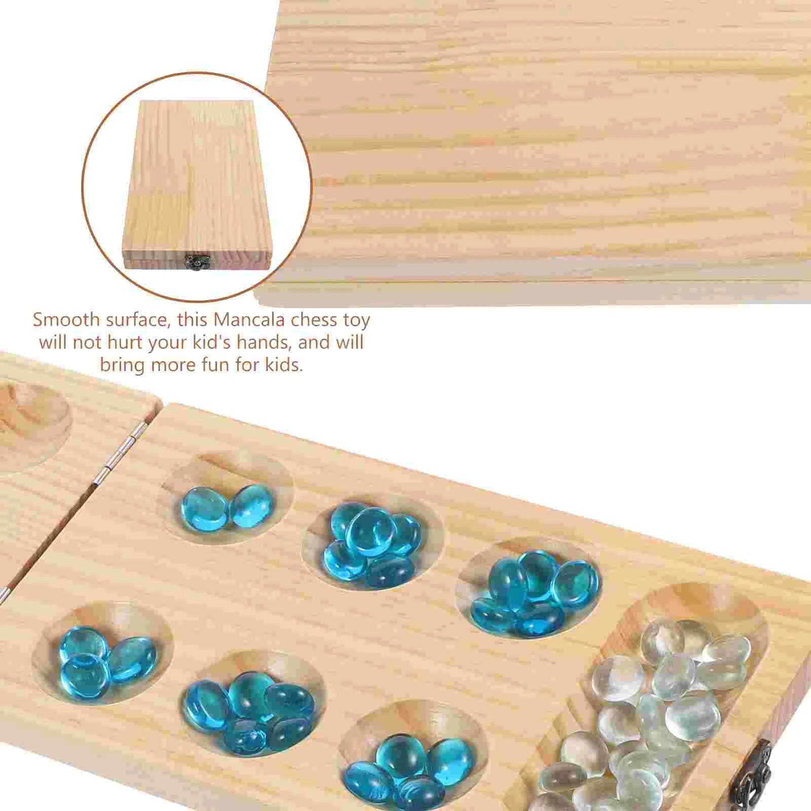 1set foldable wooden mancala board game training chess toy for smooth surface gemstone beads stones plaything