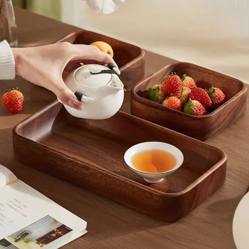 Solid wood tray acacia premium kung fu tea small fruit snacks nuts dessert plate desktop storage tableware
