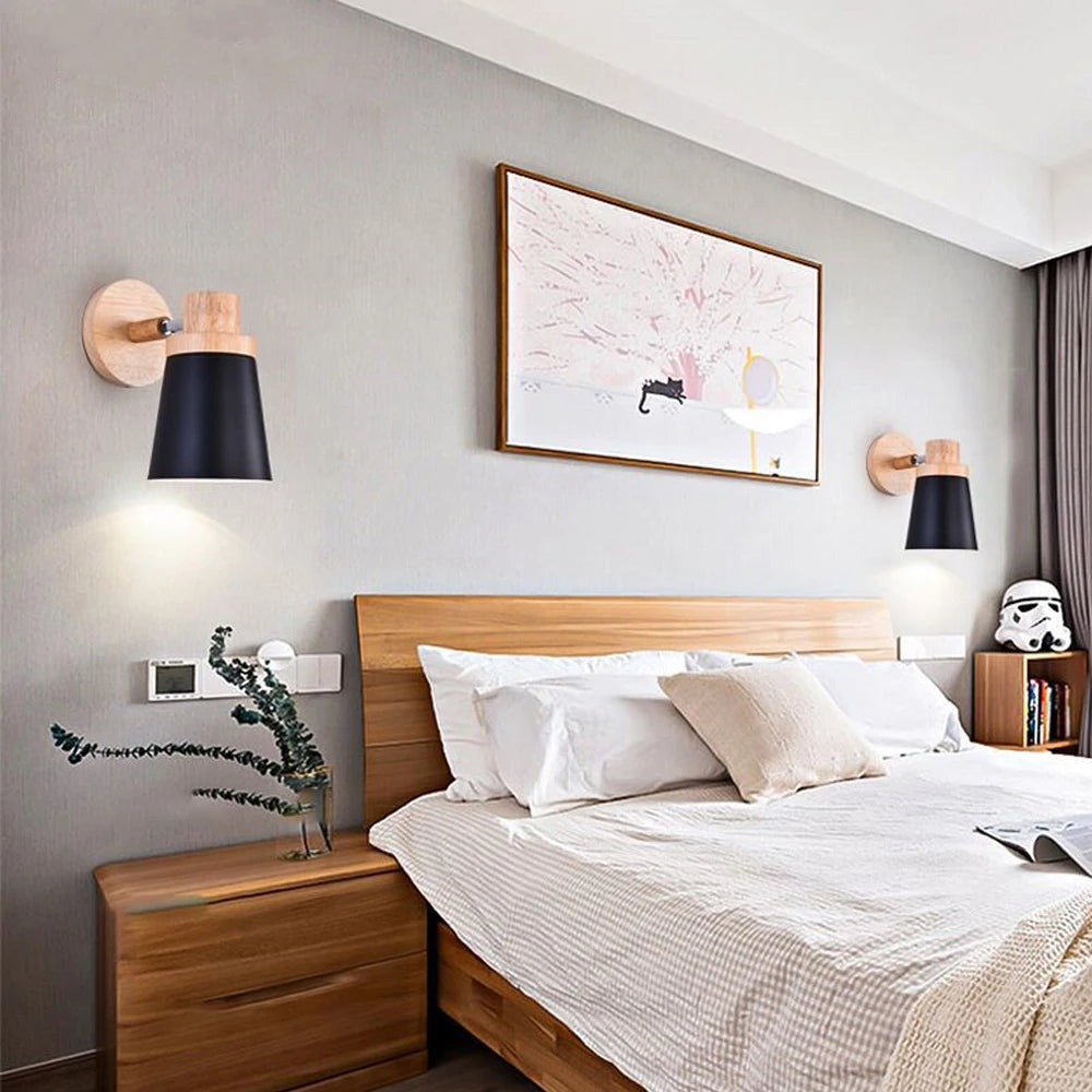 Nordic led wall lamp wood creative lighting fixture guest room balcony staircase sconce bedroom bedside decor light