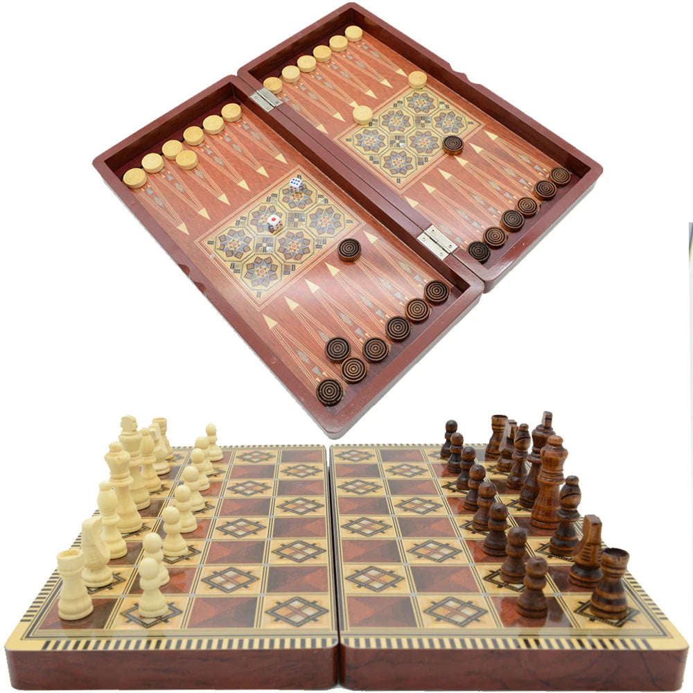 3-in-1 board multiple modes 40x40cm luxury knight checkers chess backgammon foldable intellectual entertainment game