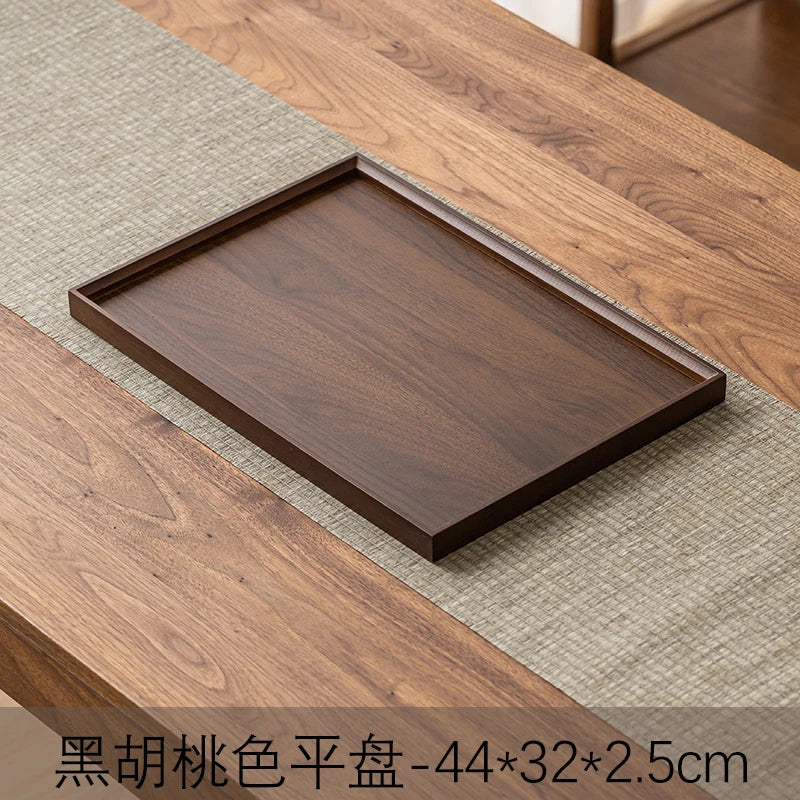 Large size rectangular bamboo wood tea tray display plate walnut color set cup storage handle home use japanese sle