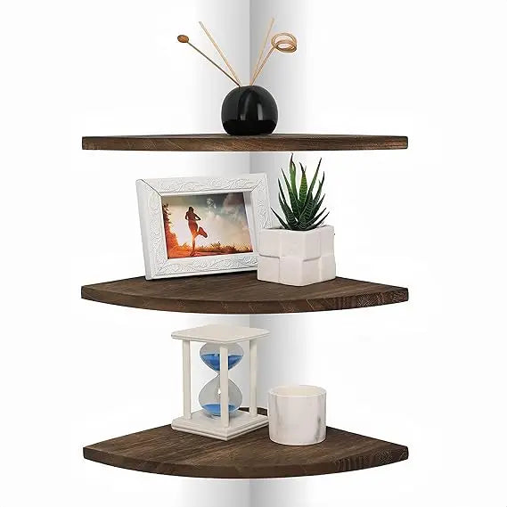 Corner wall shelves wood floating with cable raceway mount storage display for tv accessories monitor sp - united