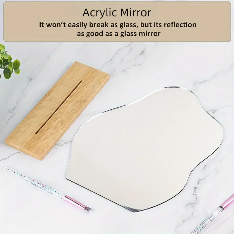 1pc regular aesthetic vanity acrylic mirror frameless cloud shape decorative desk tabletop mirrors with wooden stand