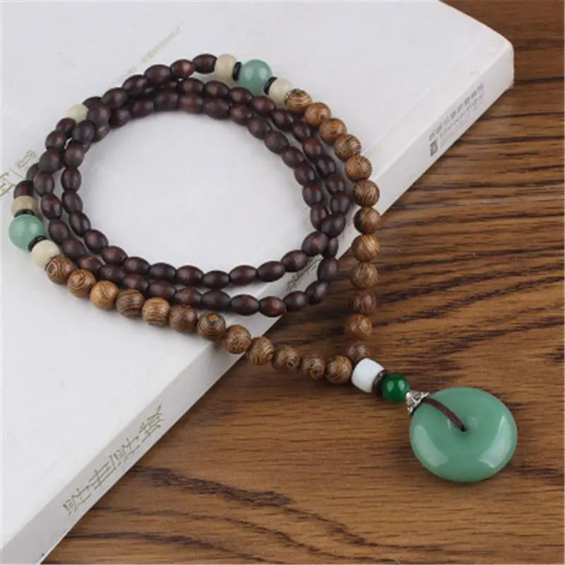 Chinese style minimalist wooden necklace long buddha bead sweater chain versatile personalized pendant men’s