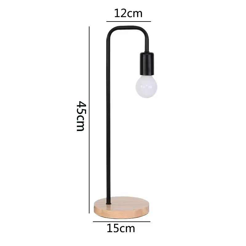 Nordic e27 led wooden desk lamps vintage black white iron table lights rod countryside style bedside reading lighting