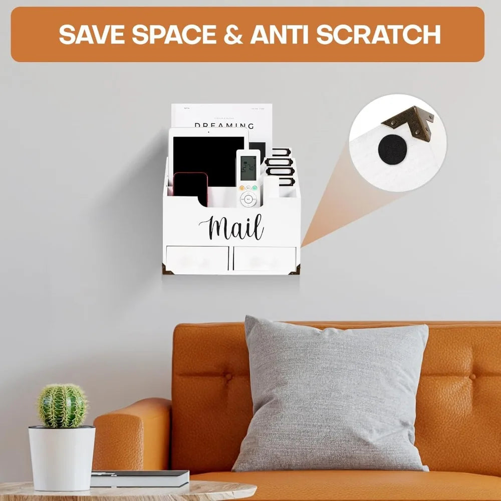 Mail organizer desktop wood desk with 2 drawers 4 compartments for home office accessories white - united states