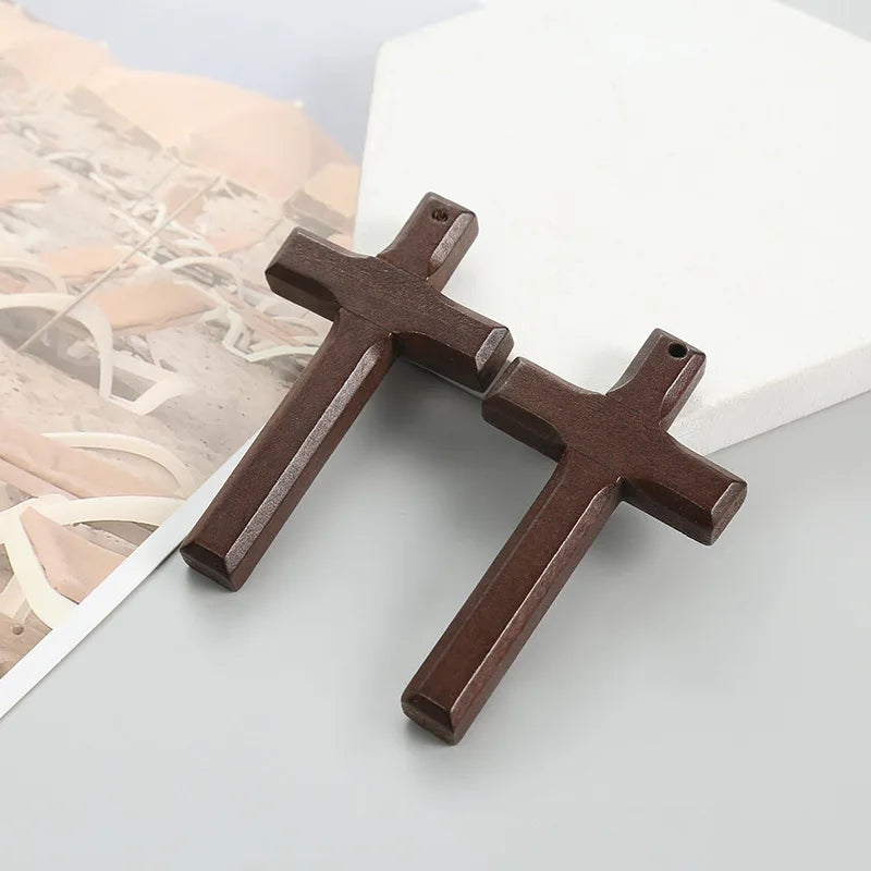 A pair 85mm cross pendant men women jewelry with rope classic wood necklace for lady blessing choker accessories - 2pcs