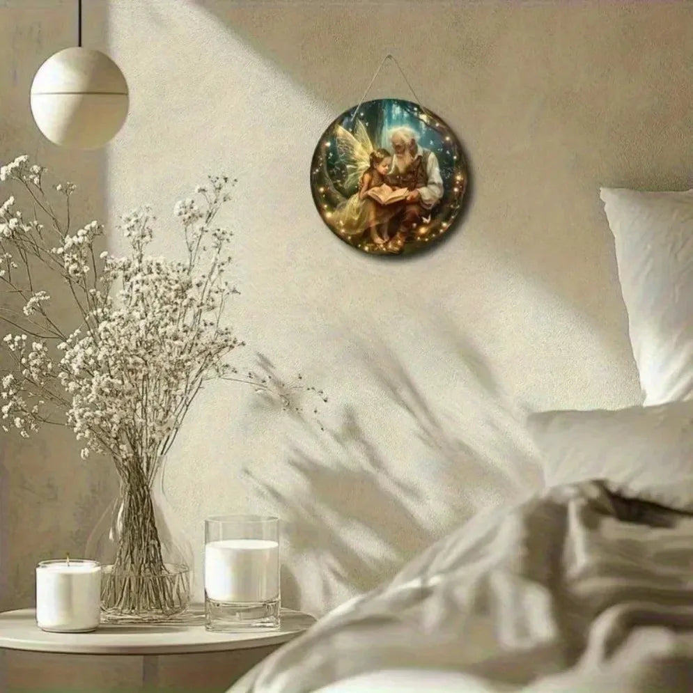 ’retro enchanted elf wooden sign – round iron decor candlelit forest scene | vintage wall art for home barn’ - united