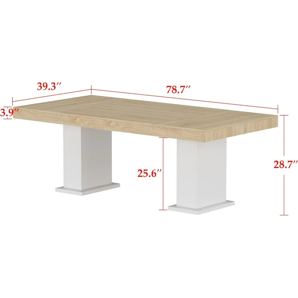 Large 78.7’’ l dining table for 8-10 people modern wood rectangular kitchen dinner with pedestal legs ro