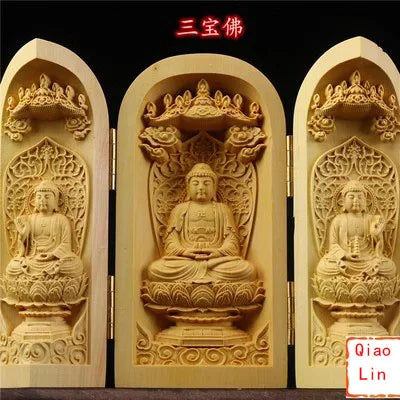 Solid wood carving three open buddha statue collapsible sculpture living room and bedroom decoration modern art - 8
