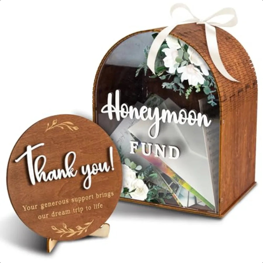 Honeymoon fund box wedding wooden gift card rustic marriage decor for reception honey moon money boxes birthda - united