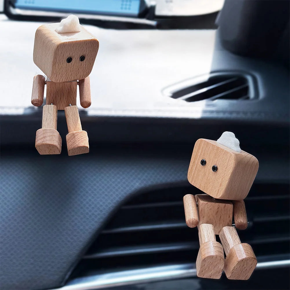 Shaking wooden man figurine car decoration small ornaments leg-swinging robot cute wood good creative gifts - decorative