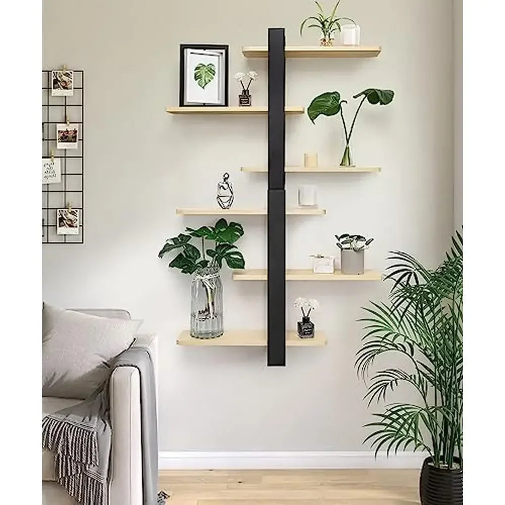 Adjustable floating pine wood wall shelf unit 3 tier mounted shelves office living room decor detachable durable