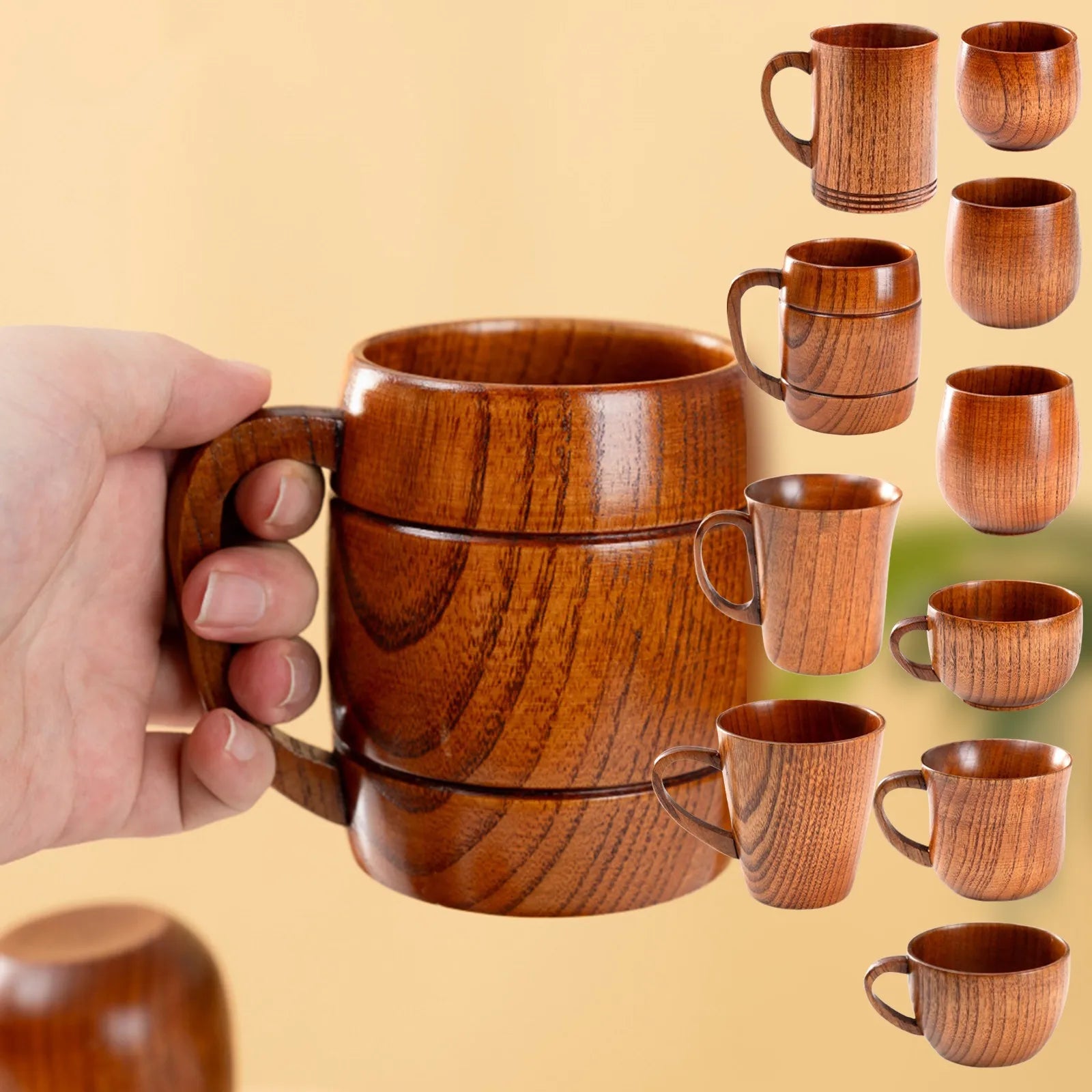 1pcs wooden mugs vintage teacup handmade wood mug coffee espresso tea cups cup trumpet for kitchen living room