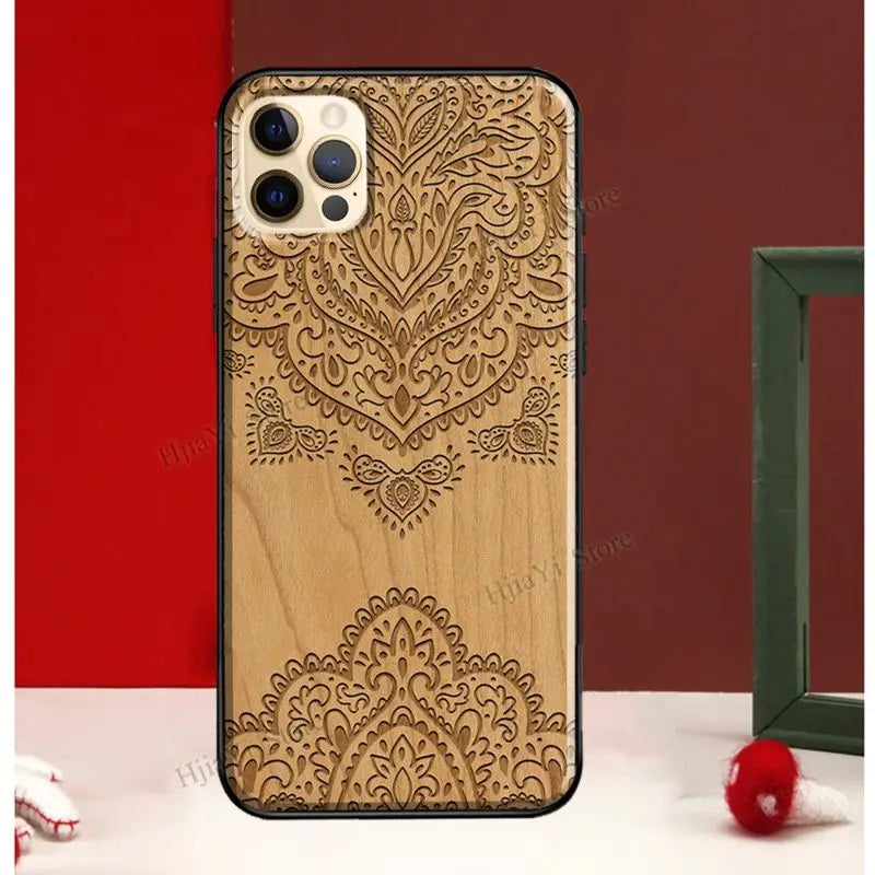 Mandala floral wood for iphone 13 12 pro max mini cover phone case 11 14 xs x xr 7 8 plus se - 776