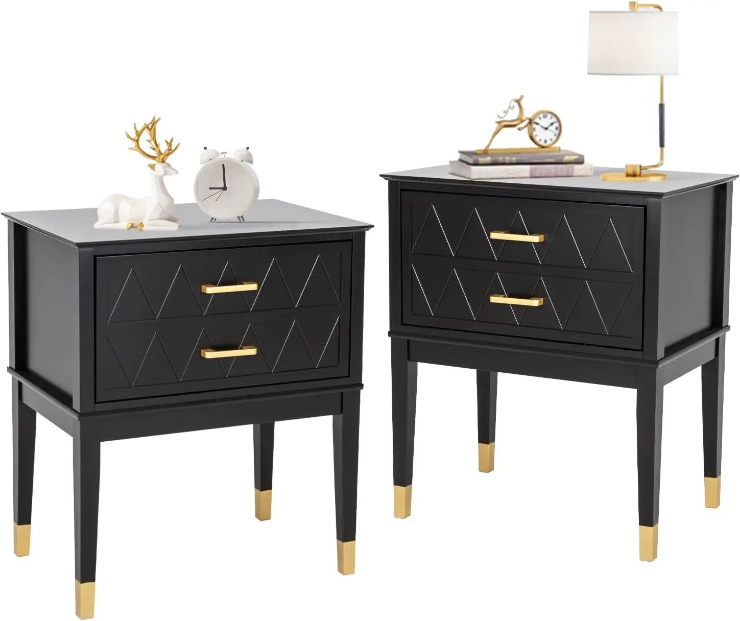 23.6’’ nightstand end table with storage drawer tall wide top wooden legs bedside night in bedro - blackfull / united