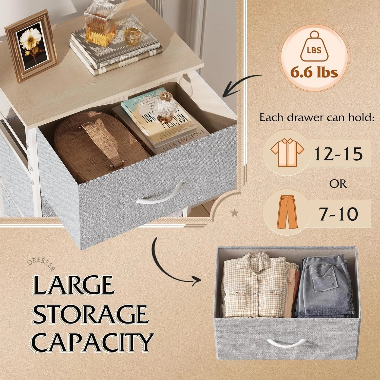 4 drawers dresser for bedroom light grey fabric clothes storage organizer unit hallway entryway wood top - gray